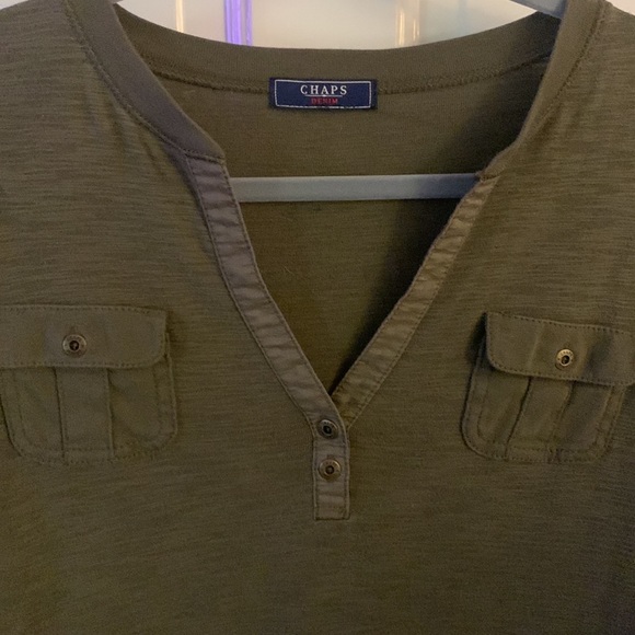 Chaps denim Ralph Lauren olive button vneck pullover - Picture 2 of 3